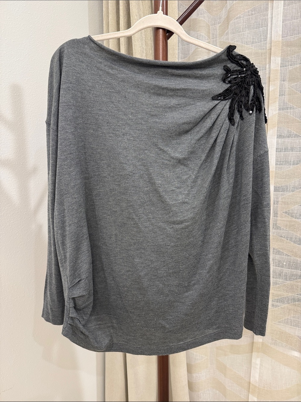 Zara Gray Knit Boatneck Sweater with Black Label